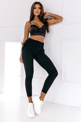 Black Side Lace up Ribbed Leggings Bottoms JT's Designer Fashion