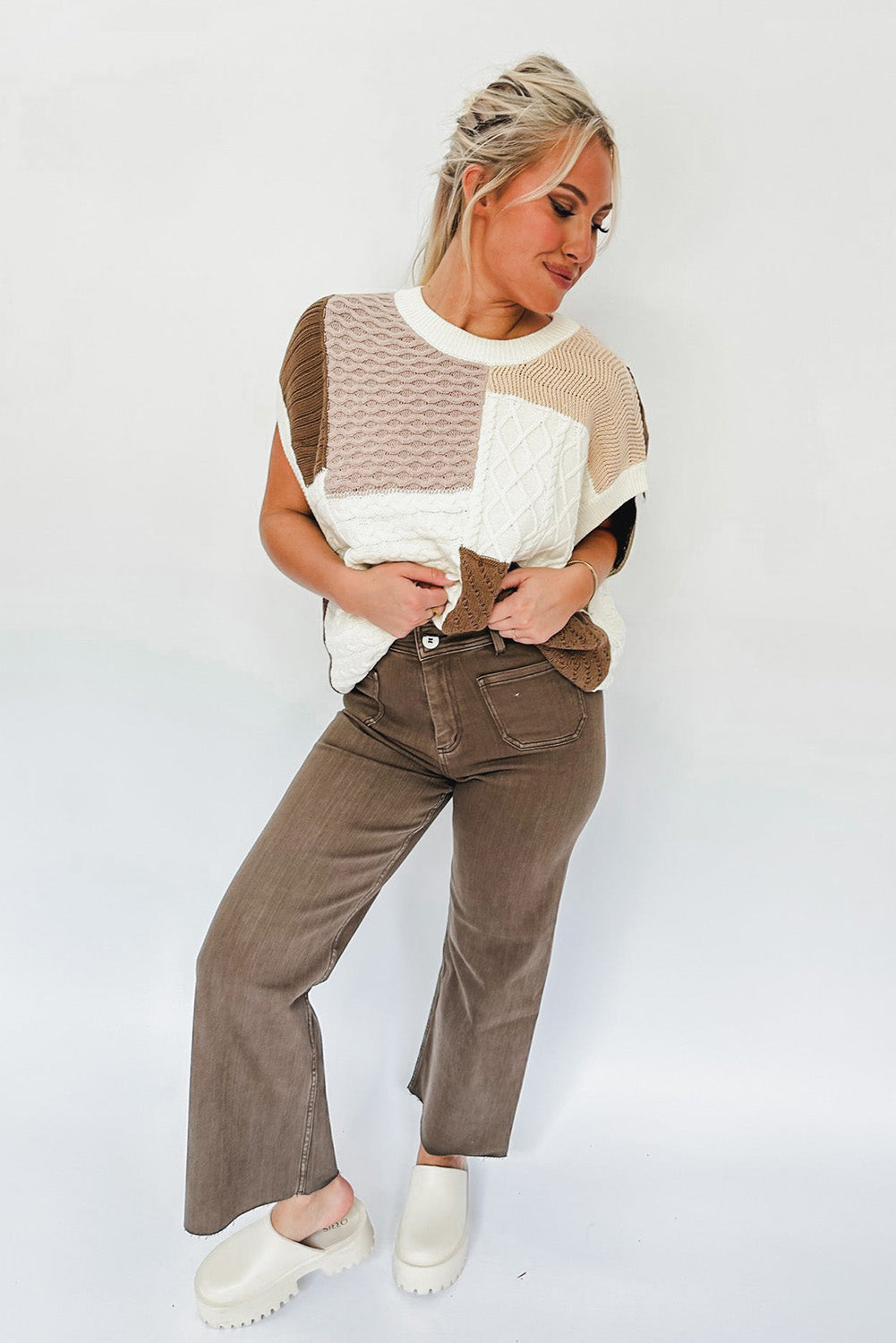 Multicolor Mixed Patterned Colorblock Textured Sweater Vest Sweaters & Cardigans JT's Designer Fashion