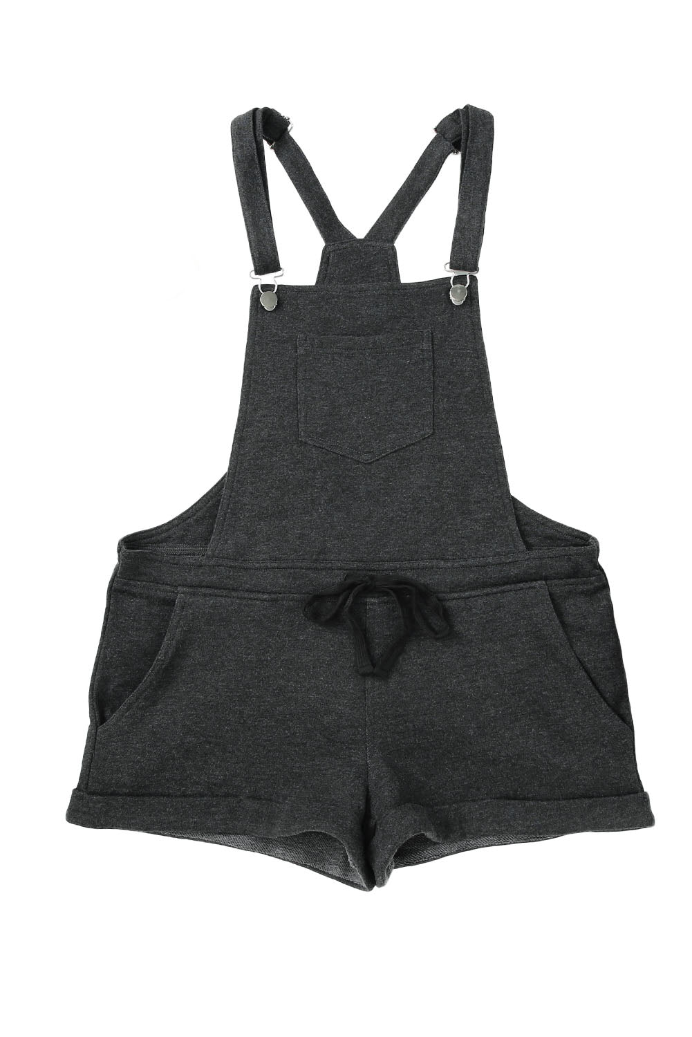 Gray Vintage Washed Drawstring Short Overalls Jumpsuits & Rompers JT's Designer Fashion