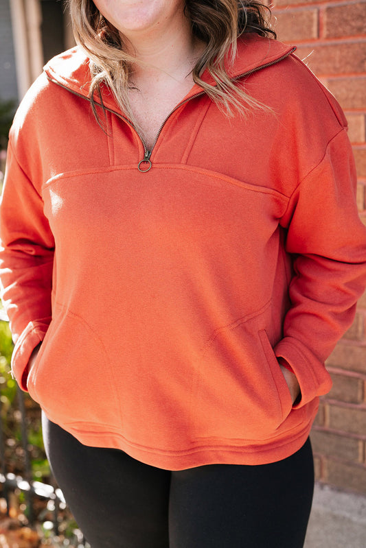Orange O-ring Zipper Pocketed Plus Size Hoodie Plus Size JT's Designer Fashion