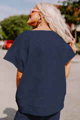 Navy Blue Gray Textured Loose Fit T Shirt and Drawstring Pants Set Bottoms JT's Designer Fashion