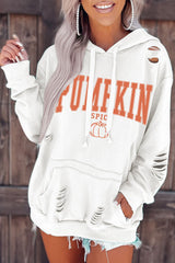 White PUMPKIN SPICE Distressed Hoodie White 62.7%Polyester+37.3%Cotton Graphic Sweatshirts JT's Designer Fashion