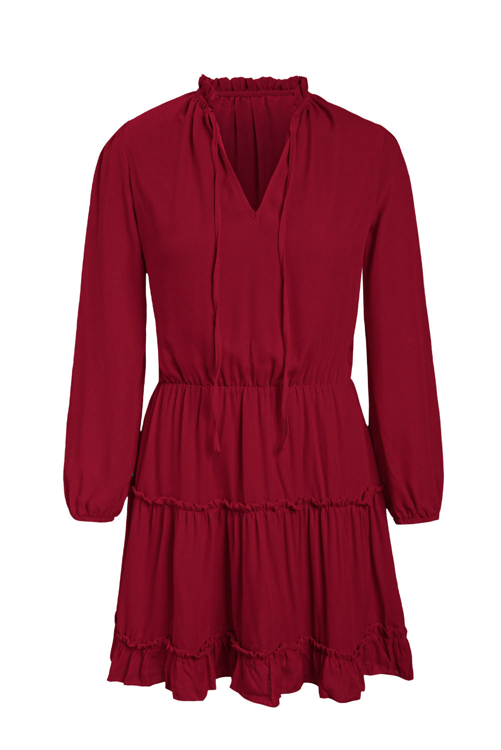 V Neck Long Sleeve Ruffle Tiered Mini Dress Mini Dresses JT's Designer Fashion