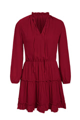 V Neck Long Sleeve Ruffle Tiered Mini Dress Mini Dresses JT's Designer Fashion