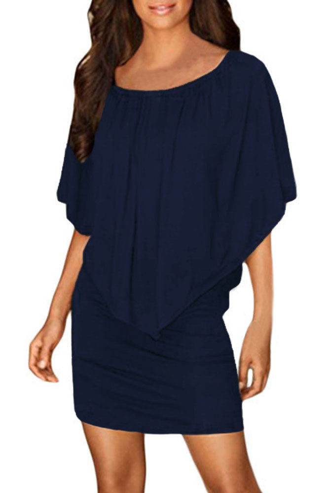Multiple Dressing Layered Dark Blue Mini Poncho Dress Mini Dresses JT's Designer Fashion