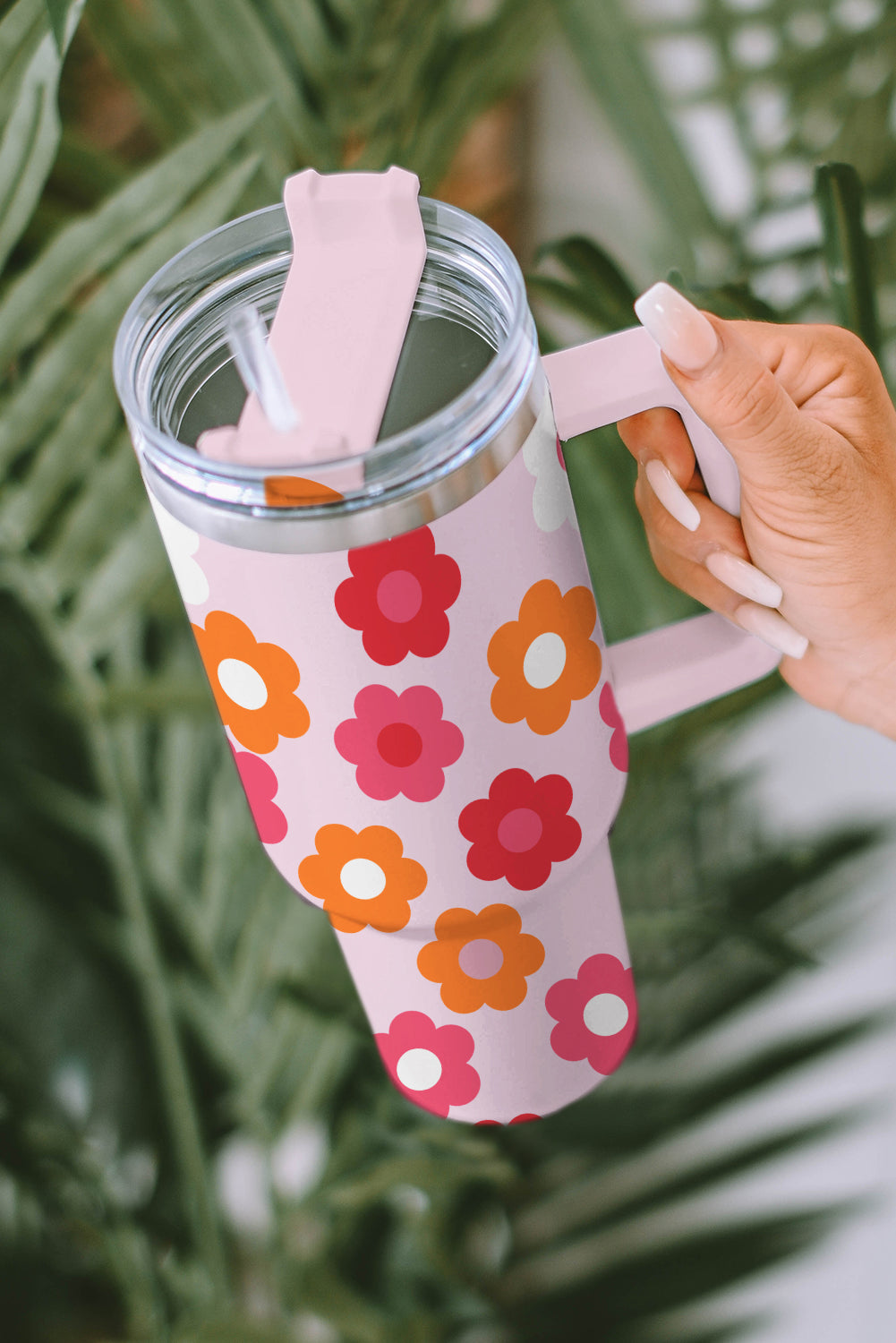 Multicolor Flower Print Handled Stainless Steel Vacuum Cup Tumblers JT's Designer Fashion