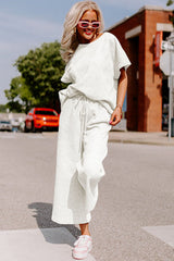 Bright White Gray Textured Loose Fit T Shirt and Drawstring Pants Set Bottoms JT's Designer Fashion