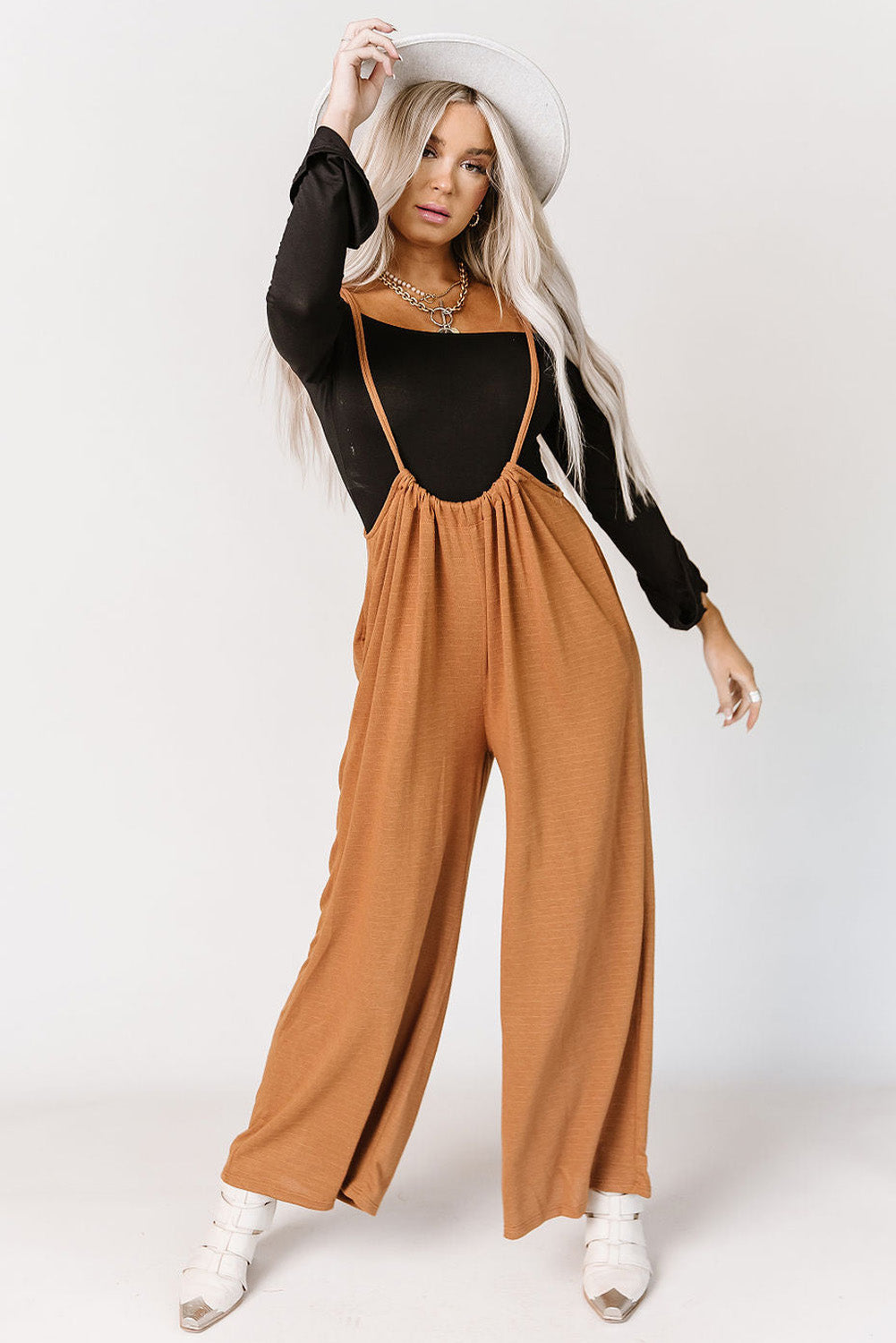 Orange High Rise Wide Leg Suspender Pants Bottoms JT's Designer Fashion