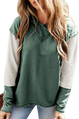 Mist Green Contrast Splicing Sleeves Hooded Sweatshirt Sweatshirts & Hoodies JT's Designer Fashion