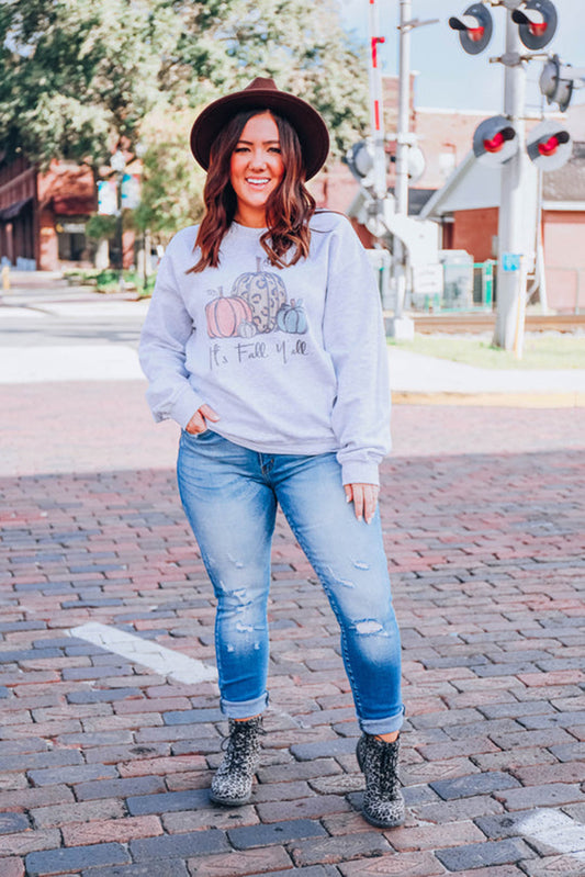 Gray Pumpkin Graphic Plus Size Pullover Sweatshirt Plus Size JT's Designer Fashion