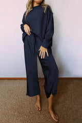 Navy Blue Gray Ultra Loose Textured 2pcs Slouchy Outfit Bottoms JT's Designer Fashion