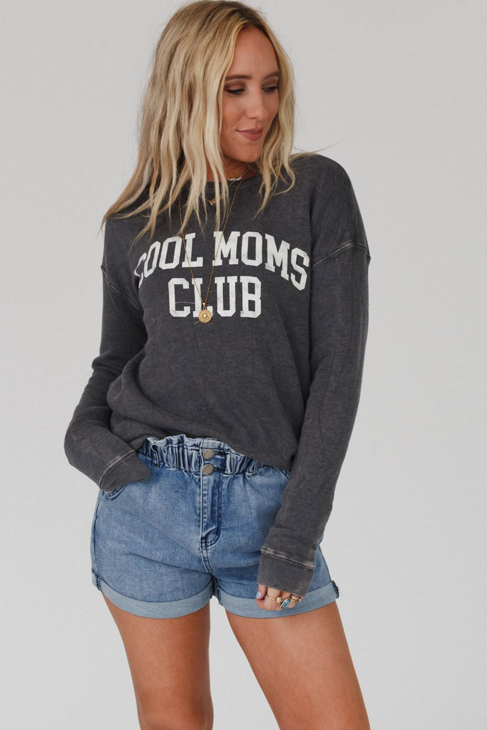 Gray COOL MOMS CLUB Drop Shoulder Sweatshirt Sweatshirts & Hoodies JT's Designer Fashion