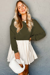 Jungle Green Sweatshirt Poplin 2-in-1 Mini Dress Dresses JT's Designer Fashion