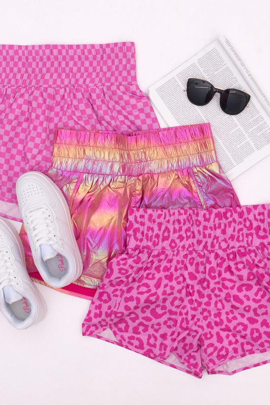 Barbie Style Pink Plaid High Waisted Athletic Shorts Casual Shorts JT's Designer Fashion
