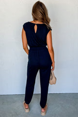 Black Shirred High Waist Sleeveless V Neck Jumpsuit Bottoms JT's Designer Fashion