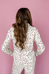 White Contrast Pipping Star Print Long Sleeve and Pants Pajamas Set Loungewear JT's Designer Fashion
