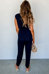 Black Shirred High Waist Sleeveless V Neck Jumpsuit Bottoms JT's Designer Fashion