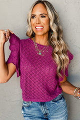 Violet Ruffle Short Sleeve Textured Knit Sweater Sweaters & Cardigans JT's Designer Fashion