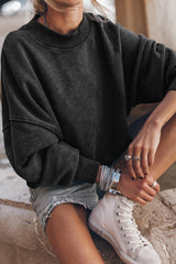 Black Drop Shoulder Crew Neck Pullover Sweatshirt Sweatshirts & Hoodies JT's Designer Fashion