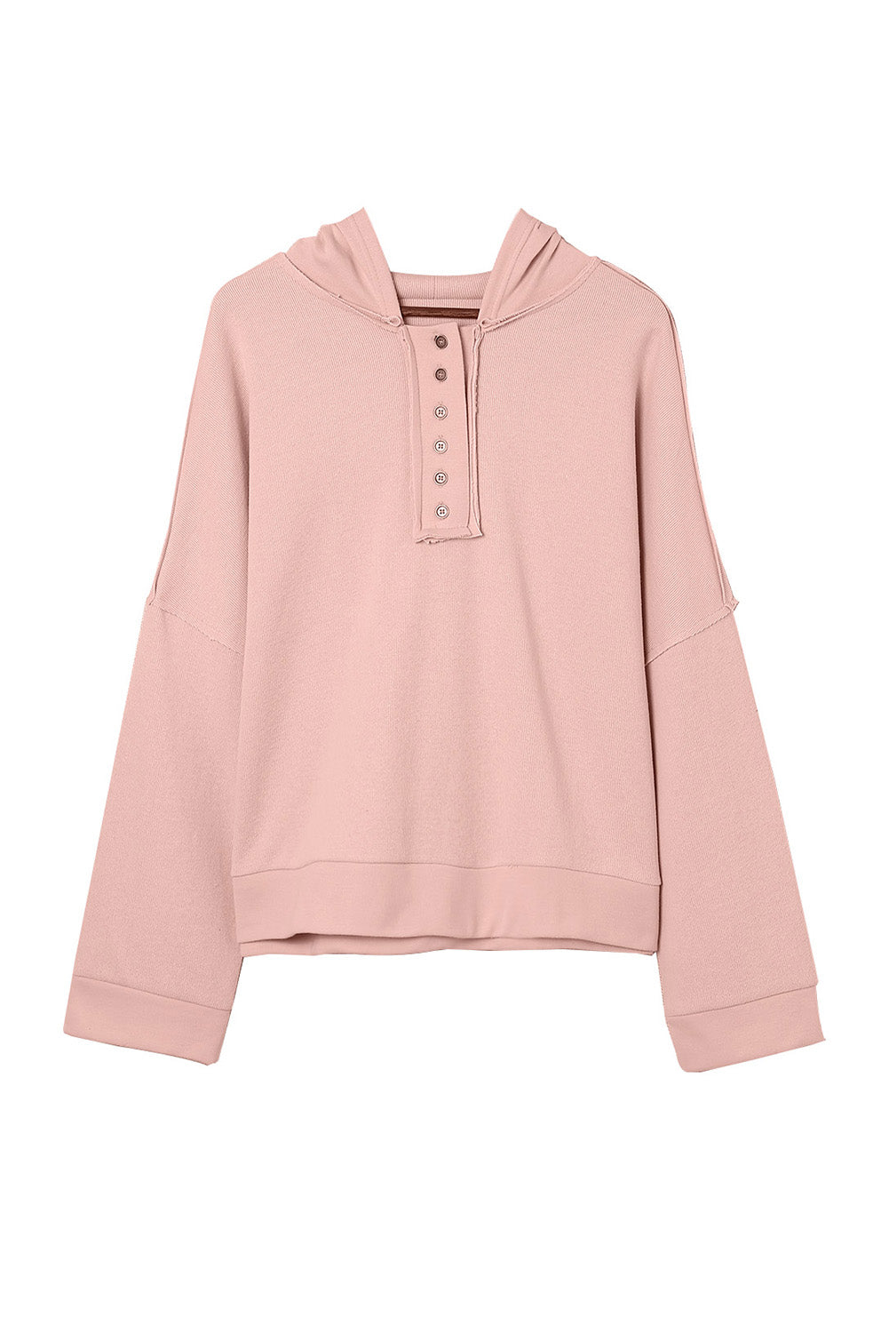 Pink Casual Button Solid Patchwork Trim Hoodie Sweatshirts & Hoodies JT's Designer Fashion
