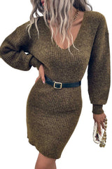 Green V Neck Bodycon Sweater Dress Sweaters & Cardigans JT's Designer Fashion