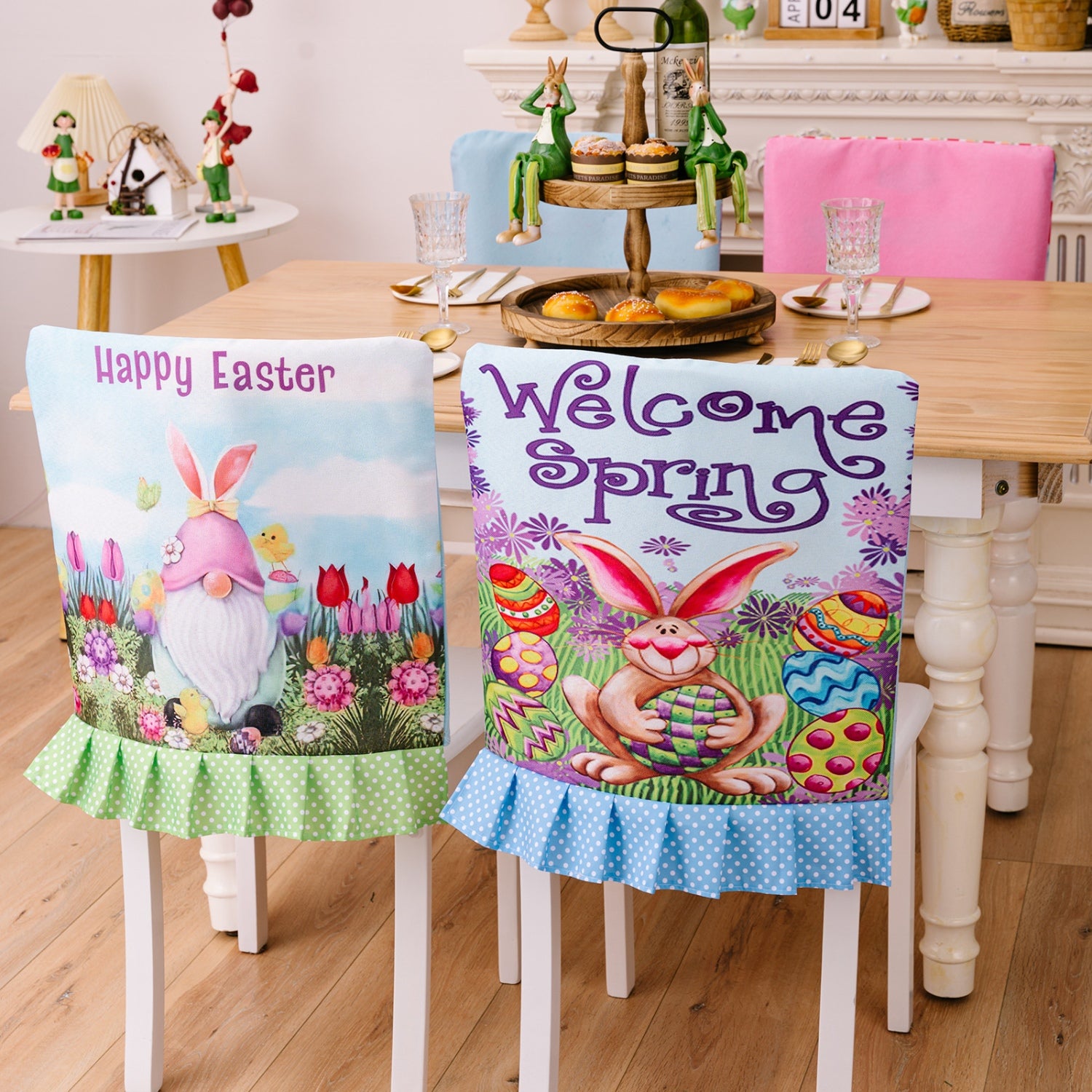 Easter Polka Dot Pleated Hem Chair Cover Home Decor JT's Designer Fashion