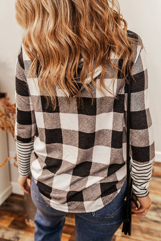 Multicolour Plaid Striped Patchwork Slim Fit Drawstring Hoodie Sweatshirts & Hoodies JT's Designer Fashion
