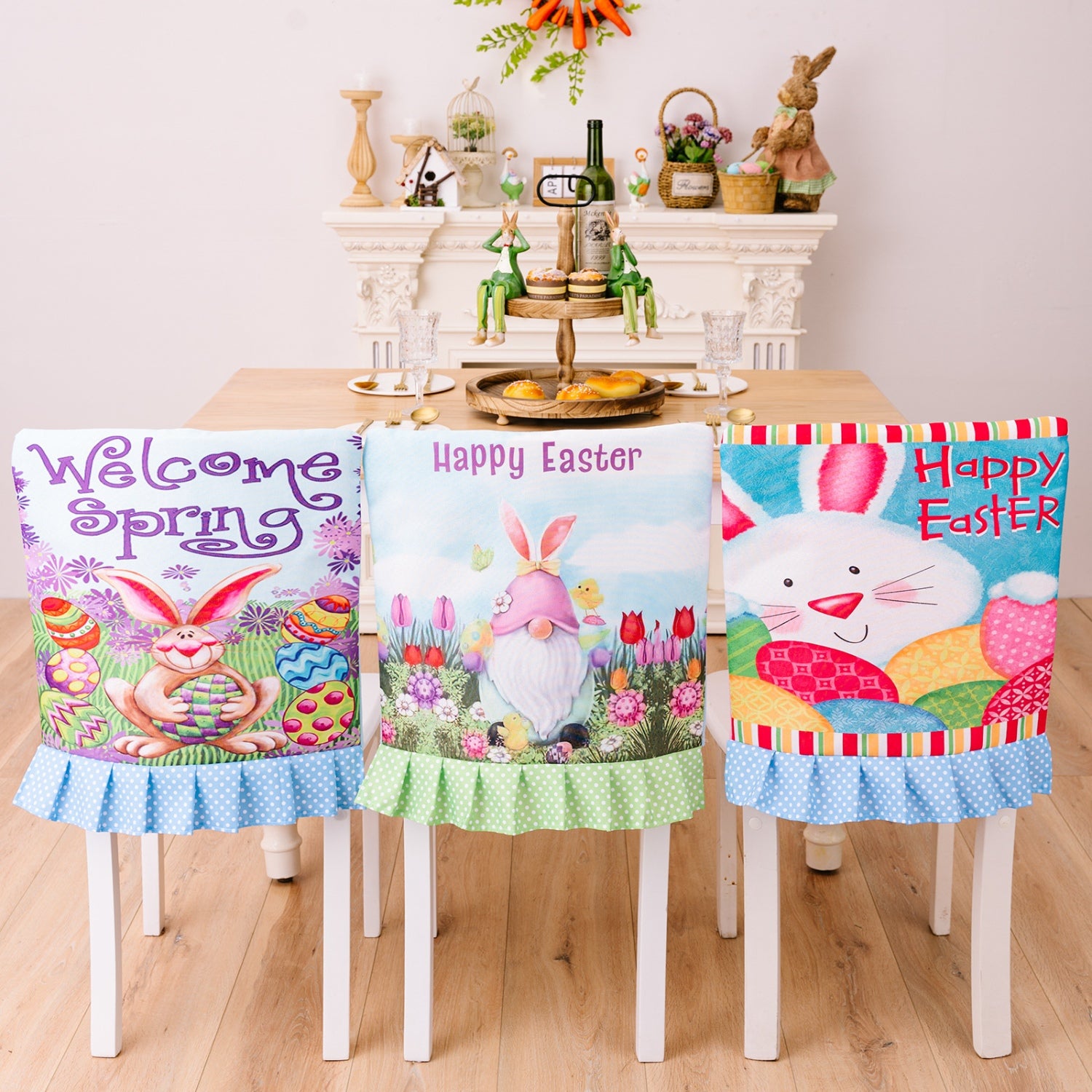 Easter Polka Dot Pleated Hem Chair Cover Home Decor JT's Designer Fashion