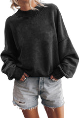 Black Drop Shoulder Crew Neck Pullover Sweatshirt Sweatshirts & Hoodies JT's Designer Fashion