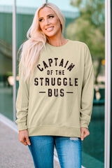 Khaki CAPTIN Of THE STRUGGLE BUS Graphic Sweatshirt Graphic Sweatshirts JT's Designer Fashion