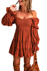 Brown Boho Solid Shirred Ruffle Mini Dress Mini Dresses JT's Designer Fashion