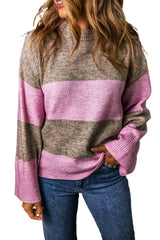 Rose Stripe Crew Neck Wide Sleeve Colorblock Sweater Sweaters & Cardigans JT's Designer Fashion