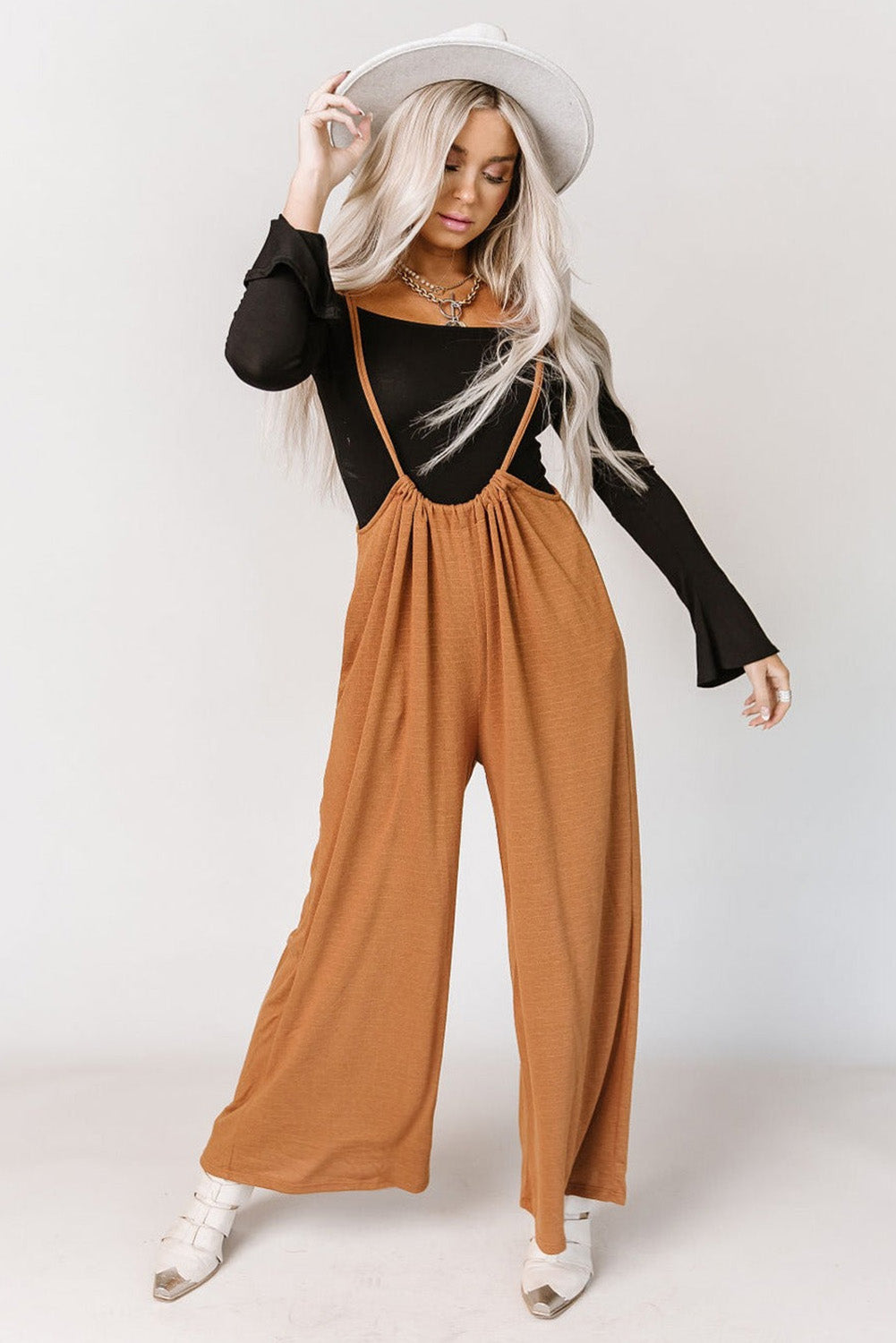 Orange High Rise Wide Leg Suspender Pants Bottoms JT's Designer Fashion