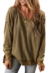 Jungle Green Textured Seamed Drop Sleeve Sweatshirt Sweatshirts & Hoodies JT's Designer Fashion