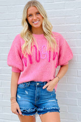 Bonbon Mom Corded Graphic Short Sleeve Sweater Sweaters & Cardigans JT's Designer Fashion