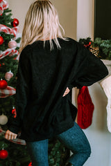 Black Sequined Jack O Lantern Split Hem Baggy Sweatshirt Graphic Sweatshirts JT's Designer Fashion
