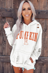 White PUMPKIN SPICE Distressed Hoodie Graphic Sweatshirts JT's Designer Fashion