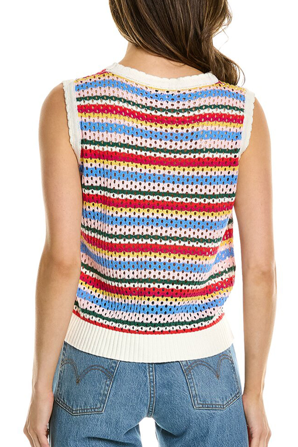 White Colorful Blanket Stripe Knit Sweater Vest Sweaters & Cardigans JT's Designer Fashion