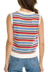 White Colorful Blanket Stripe Knit Sweater Vest Sweaters & Cardigans JT's Designer Fashion