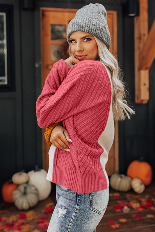 Multicolor Colorblock Textured Drop Shoulder Sweater Sweaters & Cardigans JT's Designer Fashion