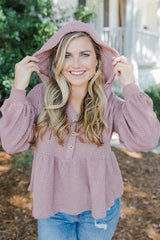 Pink Waffle Knit Buttoned Hooded Plus Size Top Plus Size JT's Designer Fashion