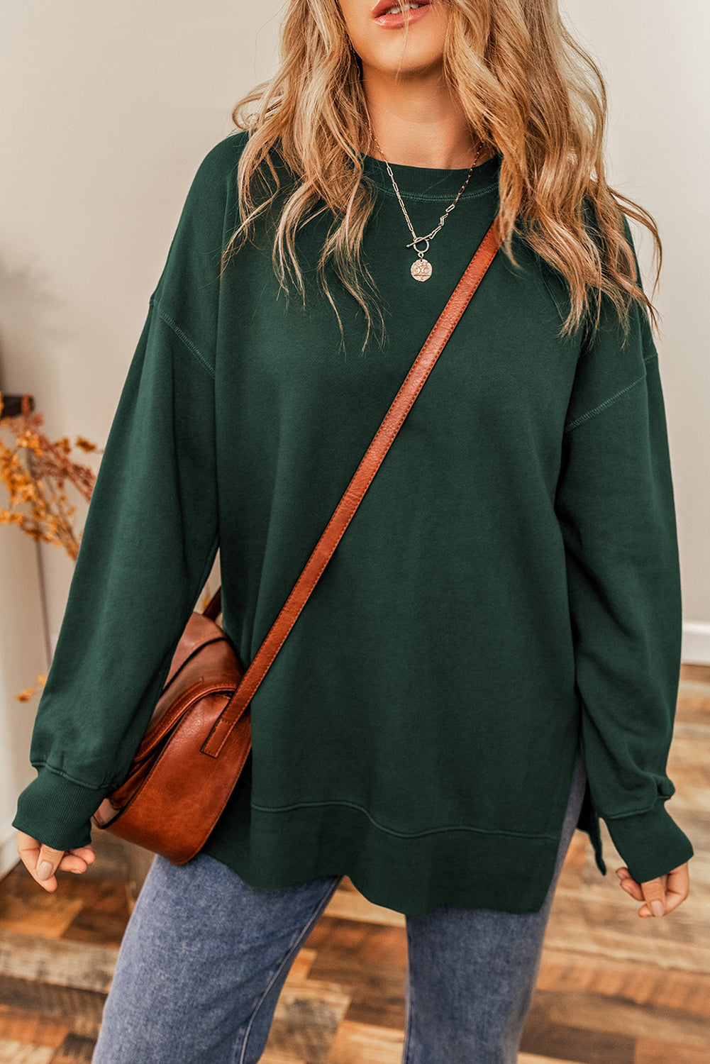 Duffel Lock Seam Detail Drop Shoulder Split Hem Sweatshirt Sweatshirts & Hoodies JT's Designer Fashion