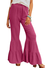 Rose Green Textured High Waist Ruffled Bell Bottom Pants Bottoms JT's Designer Fashion