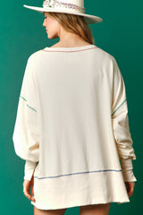 White Contrast Stitching Split Baggy Sweatshirt Sweatshirts & Hoodies JT's Designer Fashion