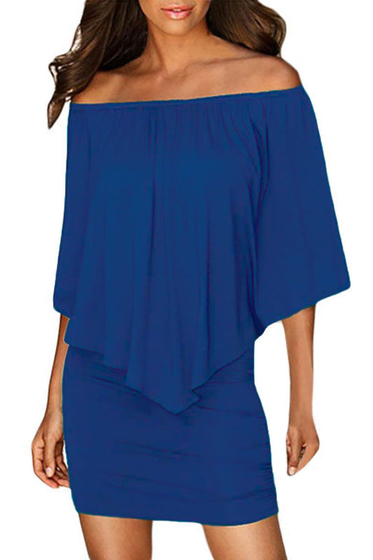 Multiple Dressing Layered Blue Mini Poncho Dress Mini Dresses JT's Designer Fashion