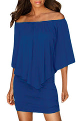 Multiple Dressing Layered Blue Mini Poncho Dress Mini Dresses JT's Designer Fashion