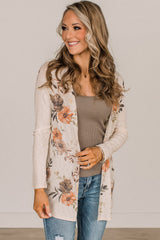 Apricot Floral Ribbed Knit Slim Fit Cardigan Sweaters & Cardigans JT's Designer Fashion