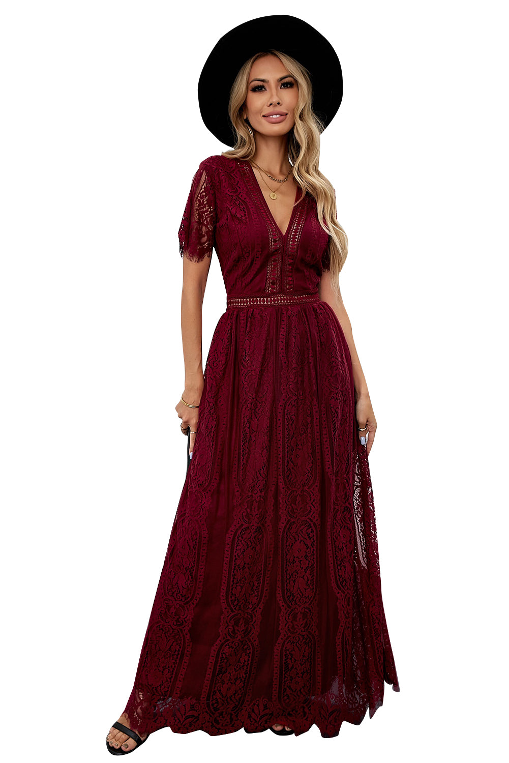 Red Blue Fill Your Heart Lace Long Dress Maxi Dresses JT's Designer Fashion