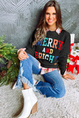 Black Merry And Bright Cable Knit Pullover Sweatshirt Sweatshirts & Hoodies JT's Designer Fashion