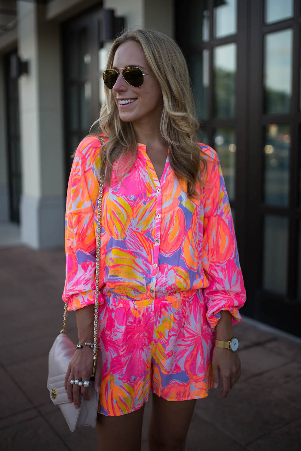 Multicolor Bold Graffiti Print Shirt Style Button Up Romper Bottoms JT's Designer Fashion